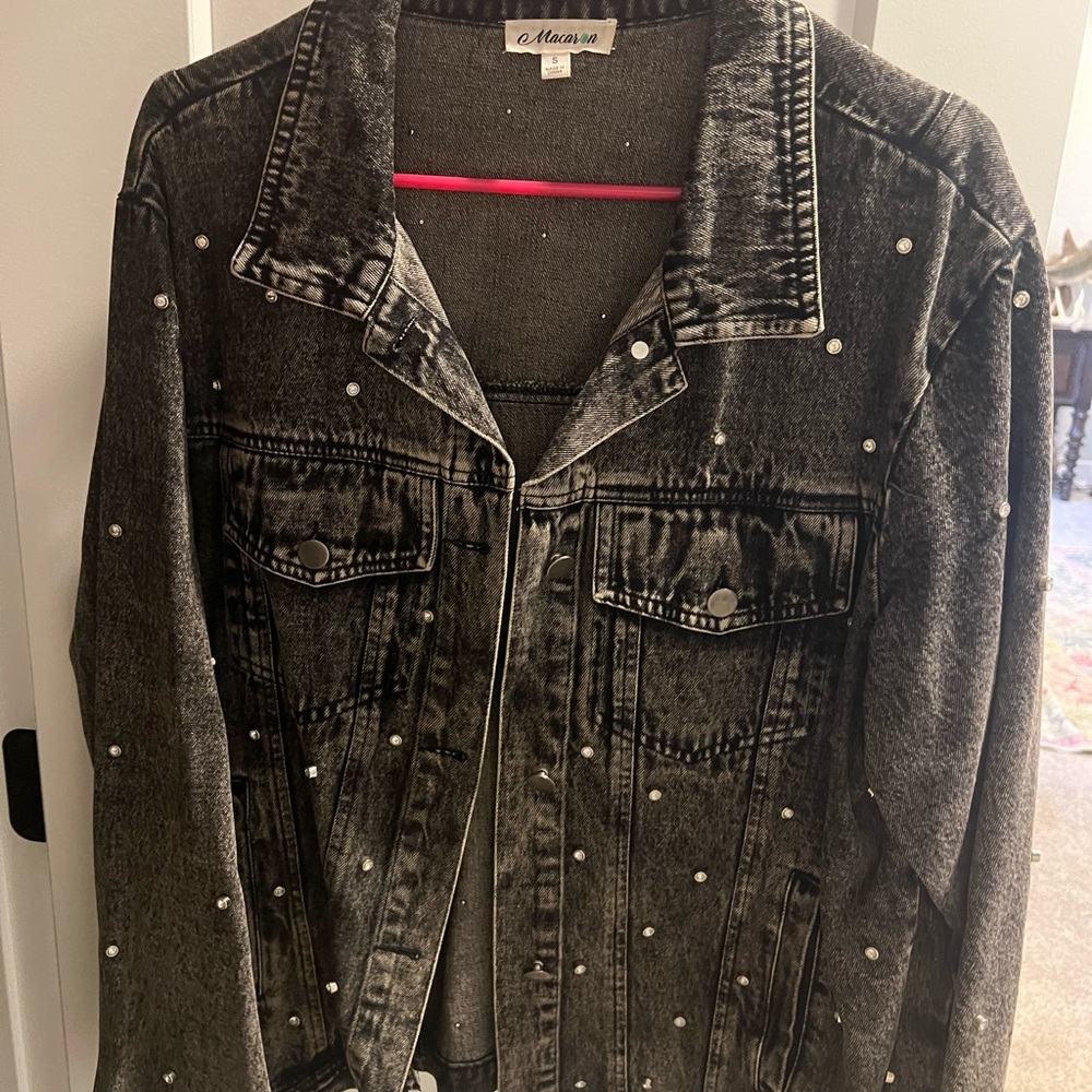Black Denim Jacket with rhinestone Accents